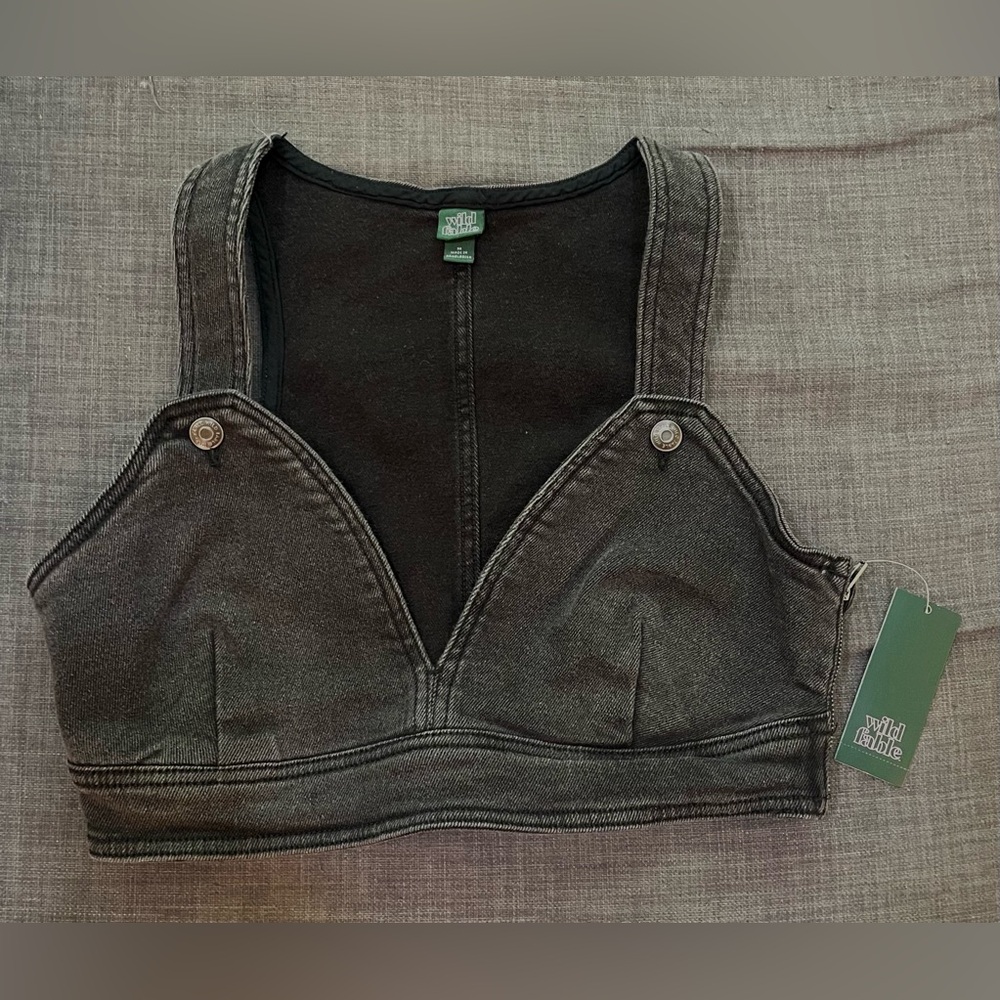 Wild Fable Black Cropped Denim Vest - Medium